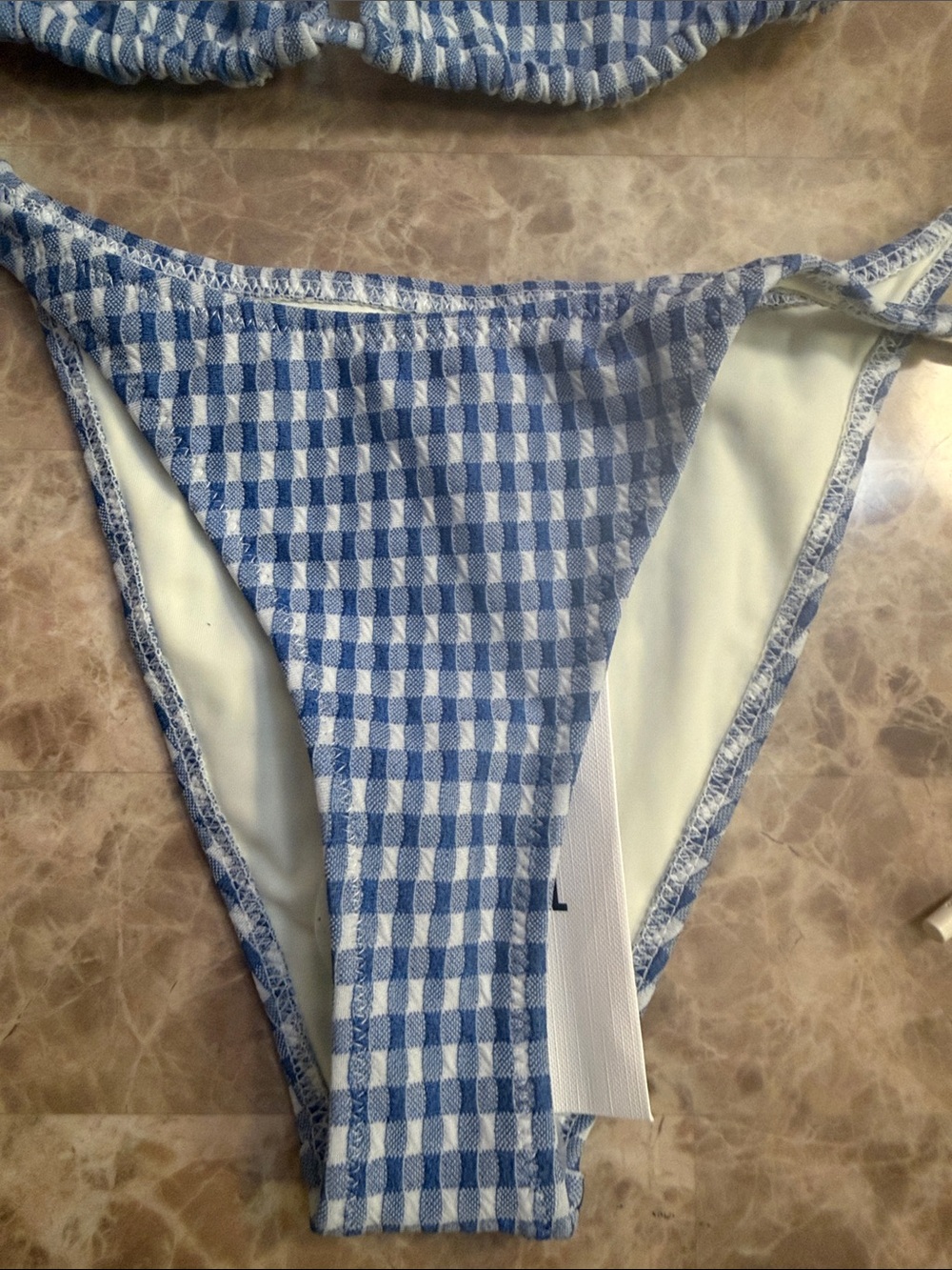 triangl swimwear Blue & White Gingham String Bikini with Pouch - Picture 4 of 9
